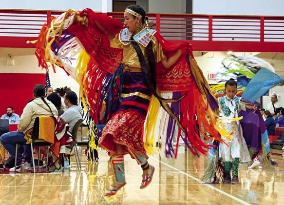 Suttons Bay Public School senior and head female dancer Keeley TwoCrow is pictured at the district’s annual graduation powwow on Saturday. More tribal news on pages 7-9. Enterprise photo by Meakalia Previch-Liu